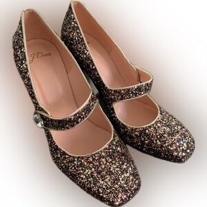NEW J. Crew Glitter Mary Jane Pump w/ Jewel Rainbow Party AE911 sz 9.5 (fits 9)